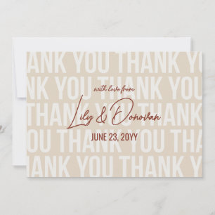 Beige & Cinnamon Modern Typograhpy Wedding Thank You Card