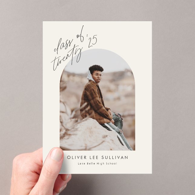 Beige Class of 2025 Arch Photo Graduation Acrylic Invitations (Insitu (Handheld))