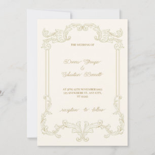 Beige Classic Vintage Frame Wedding Invitation