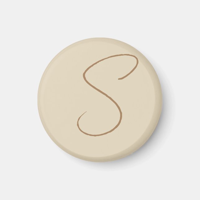 Beige Classical Handwritten Initial Monogram  Magnet (Front)