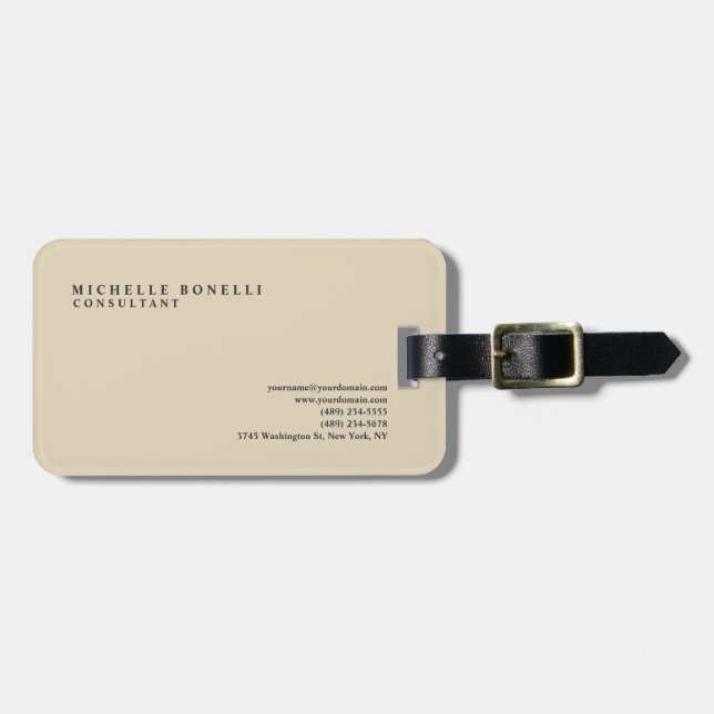 Beige Classical Plain Professional Luggage Tag (Front Horizontal)