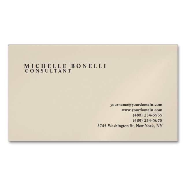 Beige Classical Plain Professional Magnetic Business Card (Front)