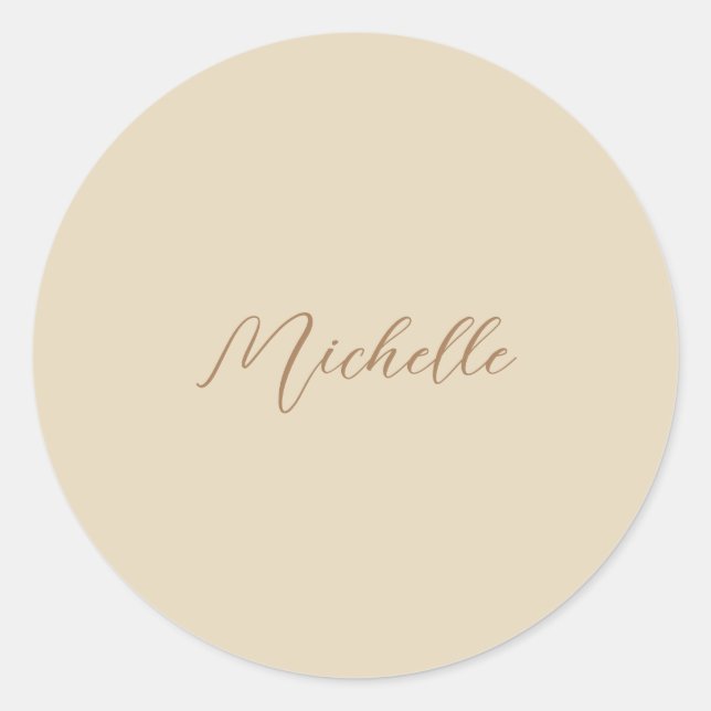 Beige Classical Professional Handwritten Name Classic Round Sticker (Front)