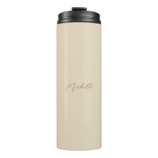 Beige Classical Professional Handwritten Name Thermal Tumbler (Front)