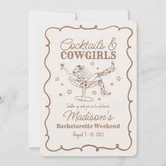Beige Cocktail and Cowgirls Nash Bash Bachelorette Invitation