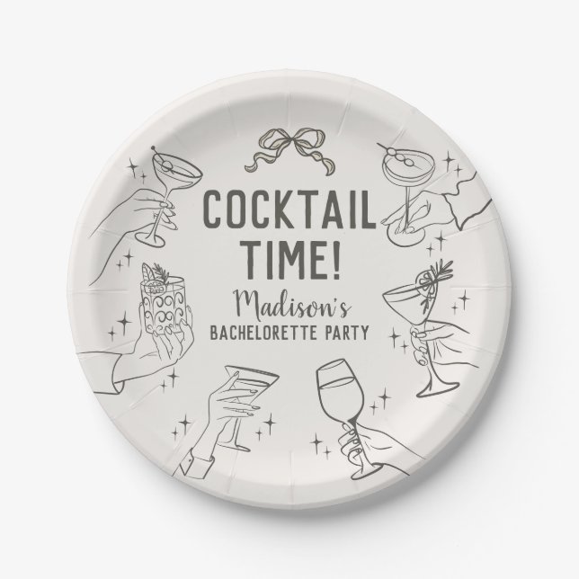 Beige Cocktail Party Bachelorette Envelope Favour Paper Plate (Front)