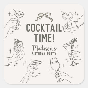 Beige Cocktail Retro Birthday Party Envelope Favou Square Sticker
