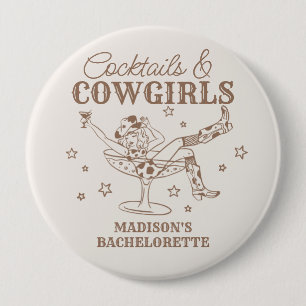 Beige Cocktails and Cowgirls Bachelorette Favors 10 Cm Round Badge