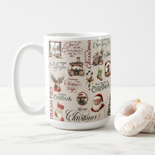 Beige Collage with Santa, Trees & Stockings Coffee Mug