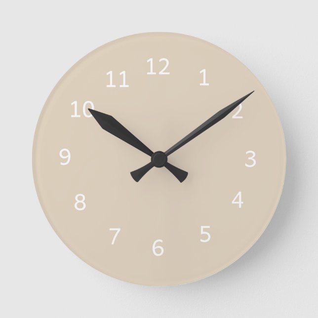 Beige Colour Camel Warm Neutral Minimalist Design Round Clock (Front)
