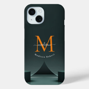 Beige Colour Vector Podium Steps Script Monogram iPhone 15 Case