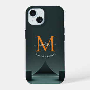 Beige Colour Vector Podium Steps Script Monogram iPhone 15 Case