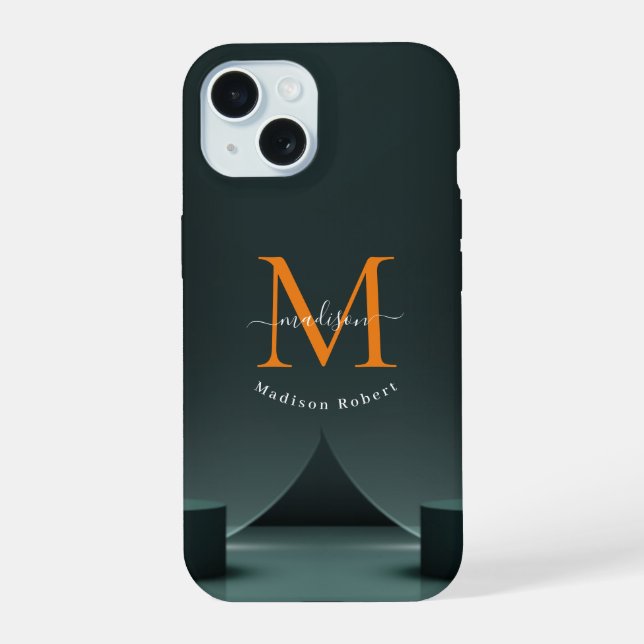 Beige Colour Vector Podium Steps | Script Monogram iPhone 15 Case (Back)