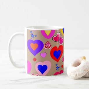 Beige Colourful Hearts Mug