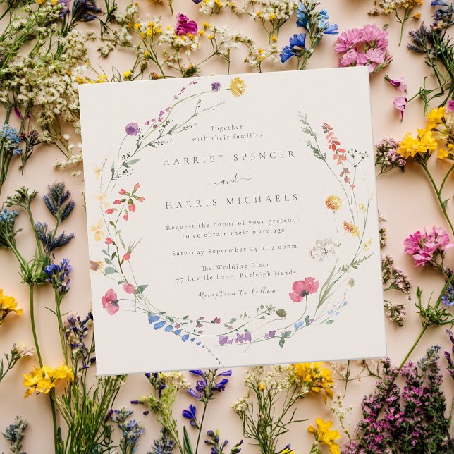 Beige & Colourful Wildflowers All Seasons Wedding Invitation (Creator Uploaded)