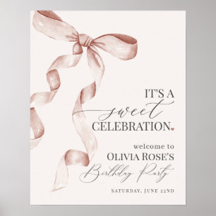 Beige Coquette Bow Birthday Party Welcome Sign