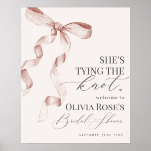 Beige Coquette Bow Bridal Shower Welcome Sign