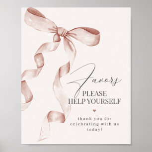 Beige Coquette Bow Favours Party Decor Sign