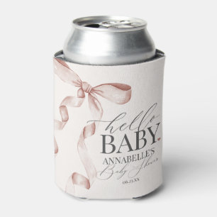 Beige Coquette Bow Girl Baby Shower Dessert Favour Can Cooler