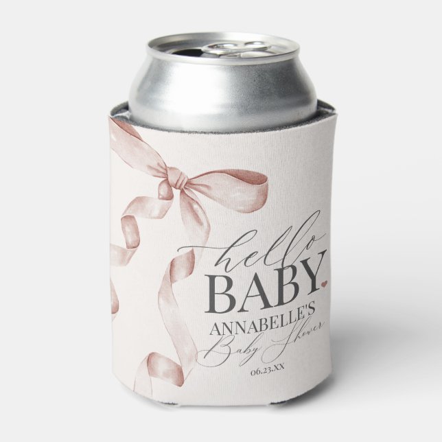 Beige Coquette Bow Girl Baby Shower Dessert Favour Can Cooler (Can Front)