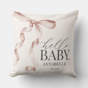 Beige Coquette Bow Girl Baby Shower Gift Cushion