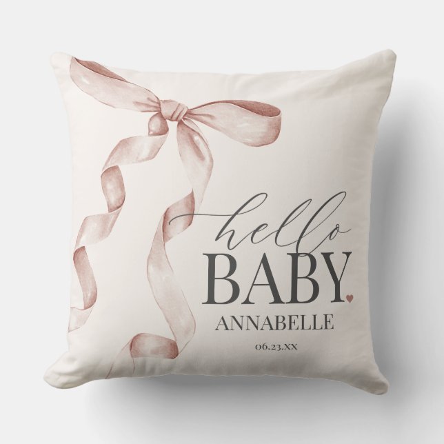 Beige Coquette Bow Girl Baby Shower Gift Cushion (Front)