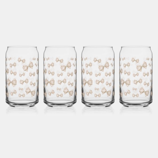 Beige Coquette Bow Pattern Can Glass (Front)