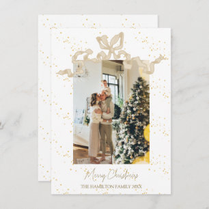 Beige Coquette Bow Photo Christmas Holiday Card
