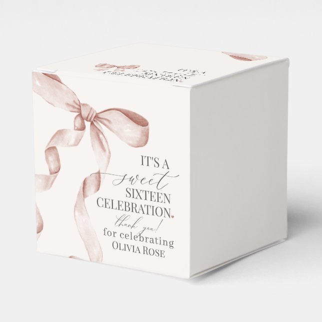 Beige Coquette Bow Sweet 16 Birthday Party Gift Favour Box (Front Side)