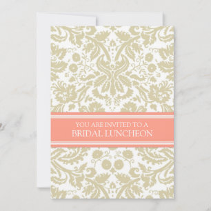 Beige Coral Damask Bridal Lunch Invitation
