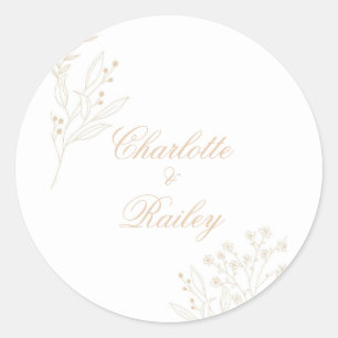 Beige Corner Floral Boho Wedding Classic Round Sticker