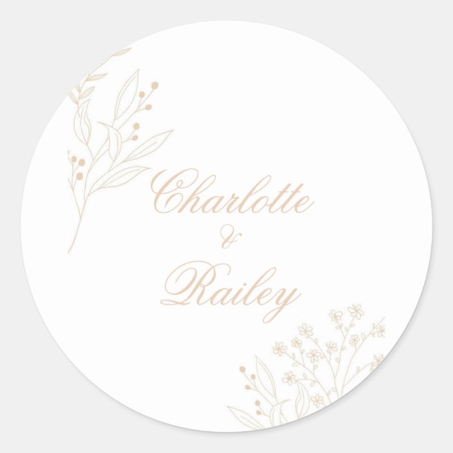 Beige Corner Floral Boho Wedding Classic Round Sticker (Front)