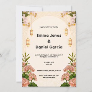 Beige Cream and Pink Wedding Invitation