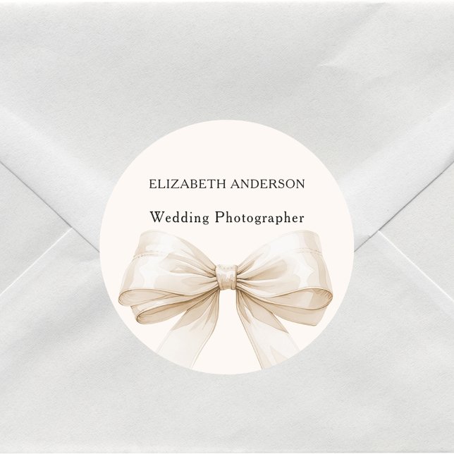 Beige cream bow business classic round sticker (Creator Uploaded)