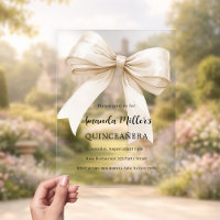 Beige cream bow clear Quinceanera luxury