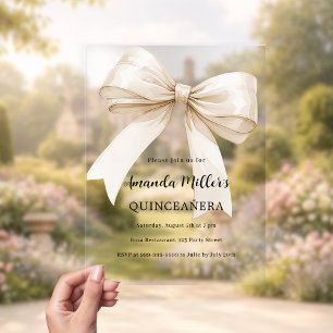 Beige cream bow clear Quinceanera luxury Acrylic Invitations