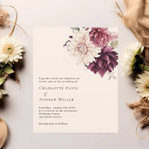 Beige cream burgundy florals wedding invitation