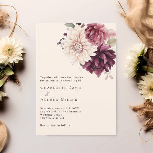 Beige cream burgundy florals wedding invitation