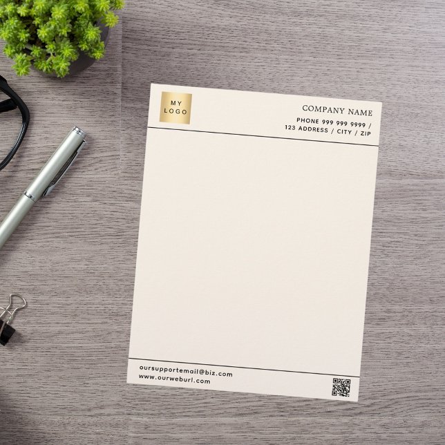 Beige cream business company logo QR code Custom Letterhead (Creator Uploaded)