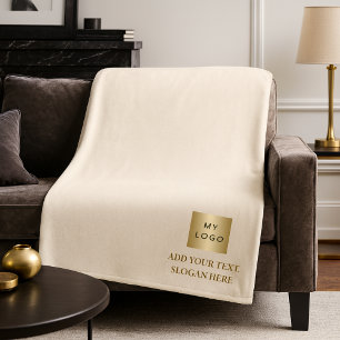 Beige cream corporate logo company gift text fleece blanket