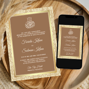 Beige Cream Damask Islamic Muslim Wedding Invitation