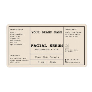 Beige Cream Facial Cosmetic 2 oz. Serum Label