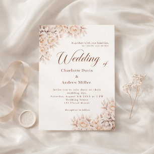 Beige cream flowers wedding invitation
