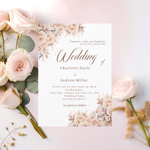 Beige cream flowers wedding invitation
