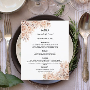 Beige cream flowers wedding menu card