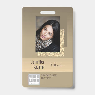 Beige Cream Gold Ombre Logo Barcode ID Template Badge