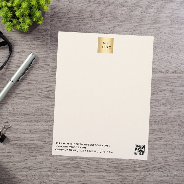 Beige cream modern business logo QR code Custom Letterhead (Creator Uploaded)
