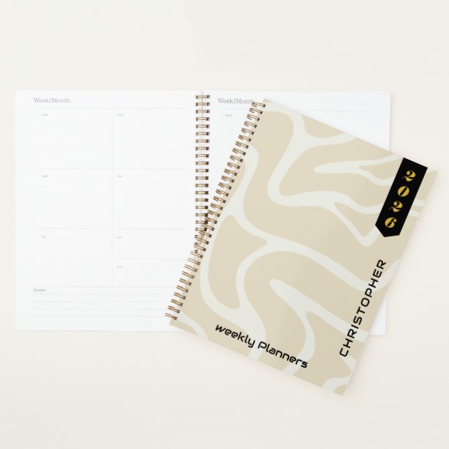 Beige Cream Organic Pattern with Custom Script Planner (Display)