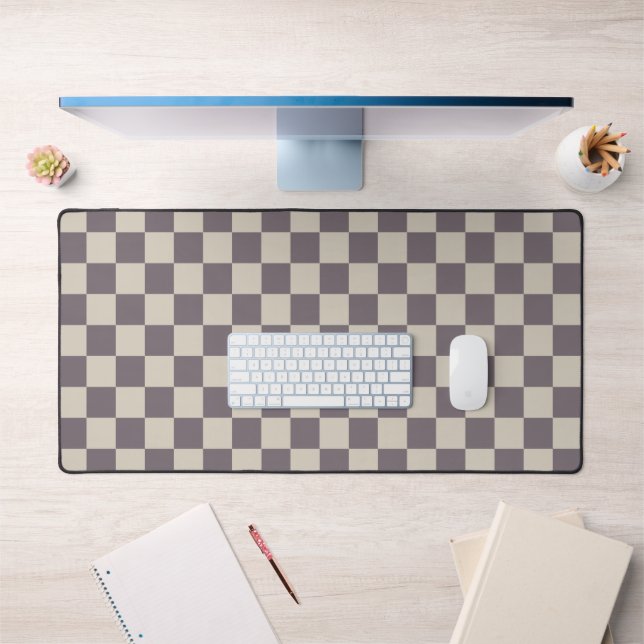 Beige Cream Patterns, Chequerboard Check Chequered Desk Mat (Office 1)
