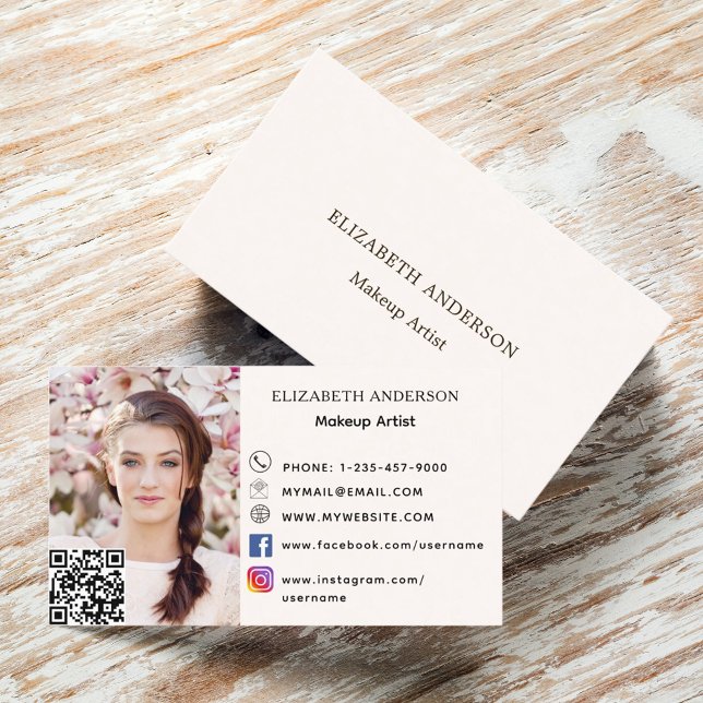 Beige cream qr code social media photo business card (Creator Uploaded)